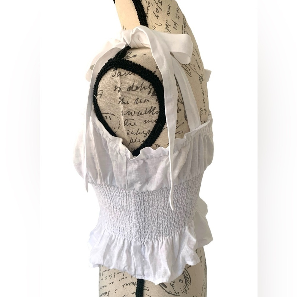 Aritzia Wilfred Ballad Smocked Linen Tie Strap Peplum Cami Top Size Medium - Picture 6 of 9